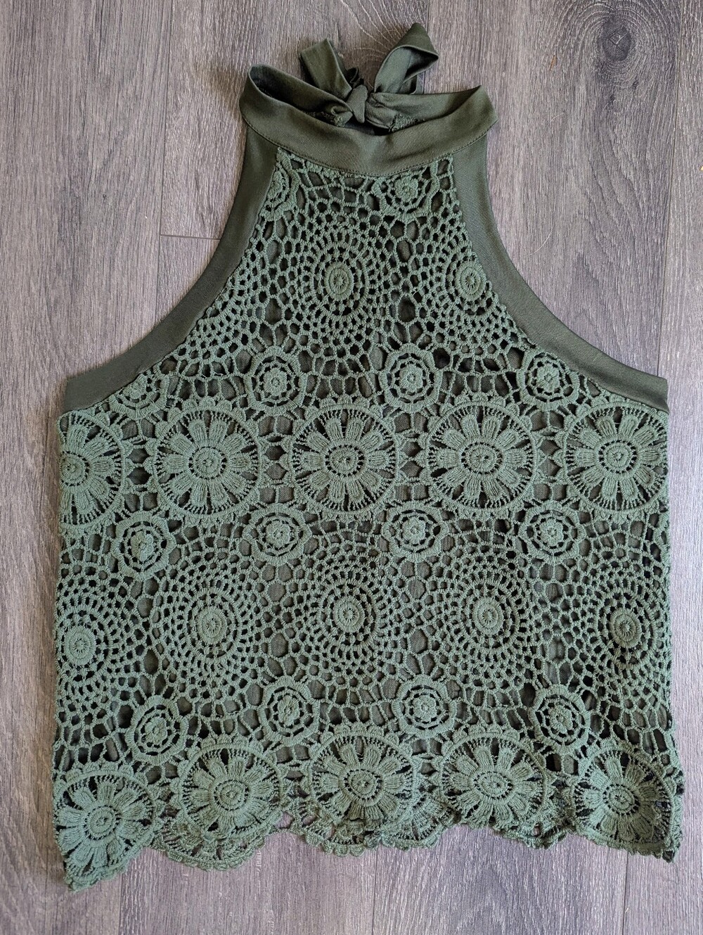 Green Eyelet Halter Tank